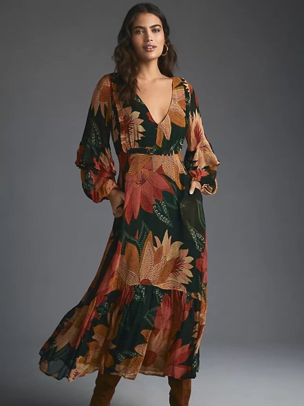 Farm Rio Floral V-Neck Maxi Dress